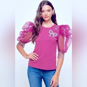 Mesh sleeves Bow Top